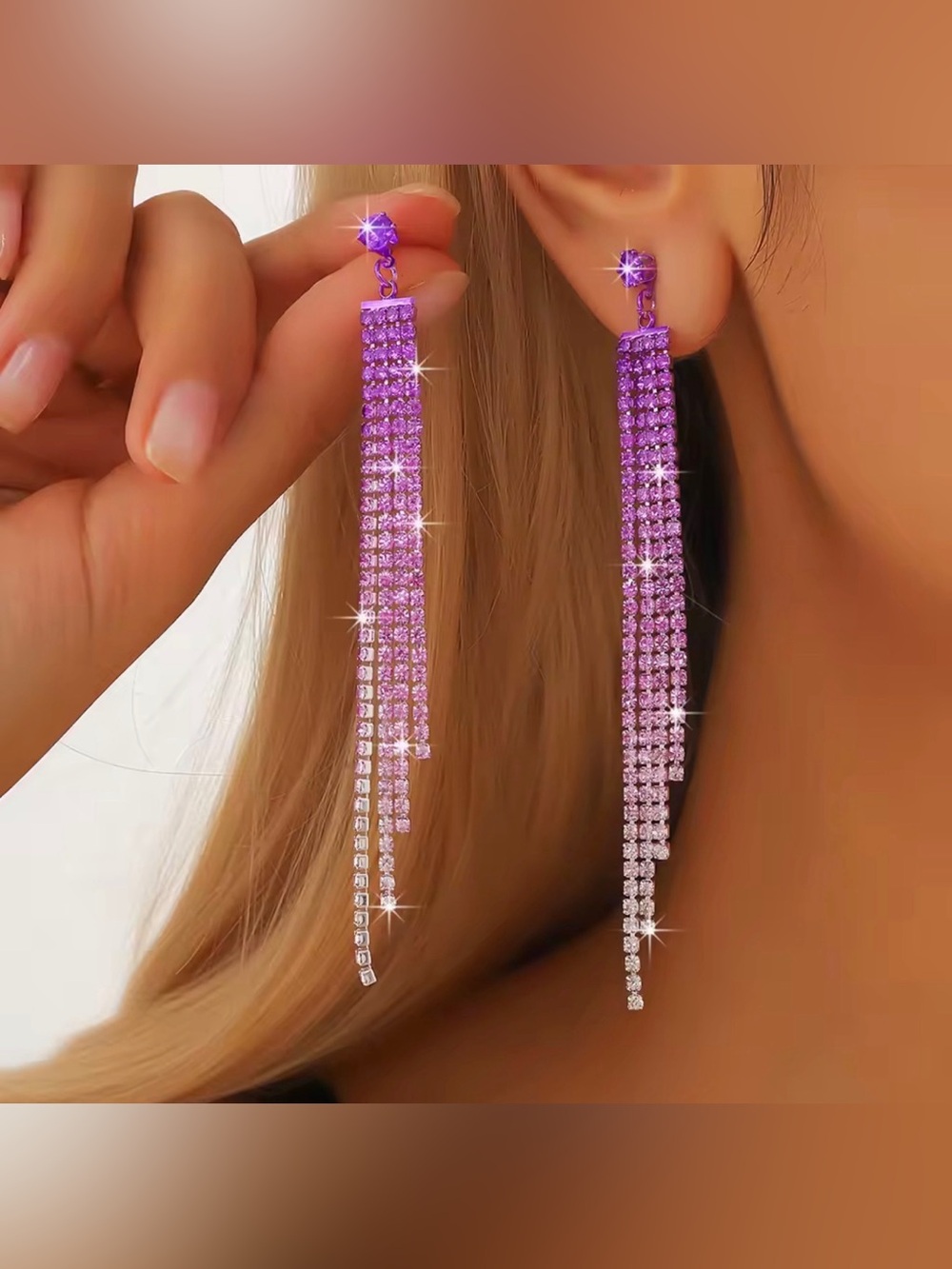 Italian Luxury Purple Crystal Dangle Earrings Sparkly Statement Evening NWOT